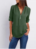 Casual Zip V-Neck Top – Loose Fit Summer Shirt