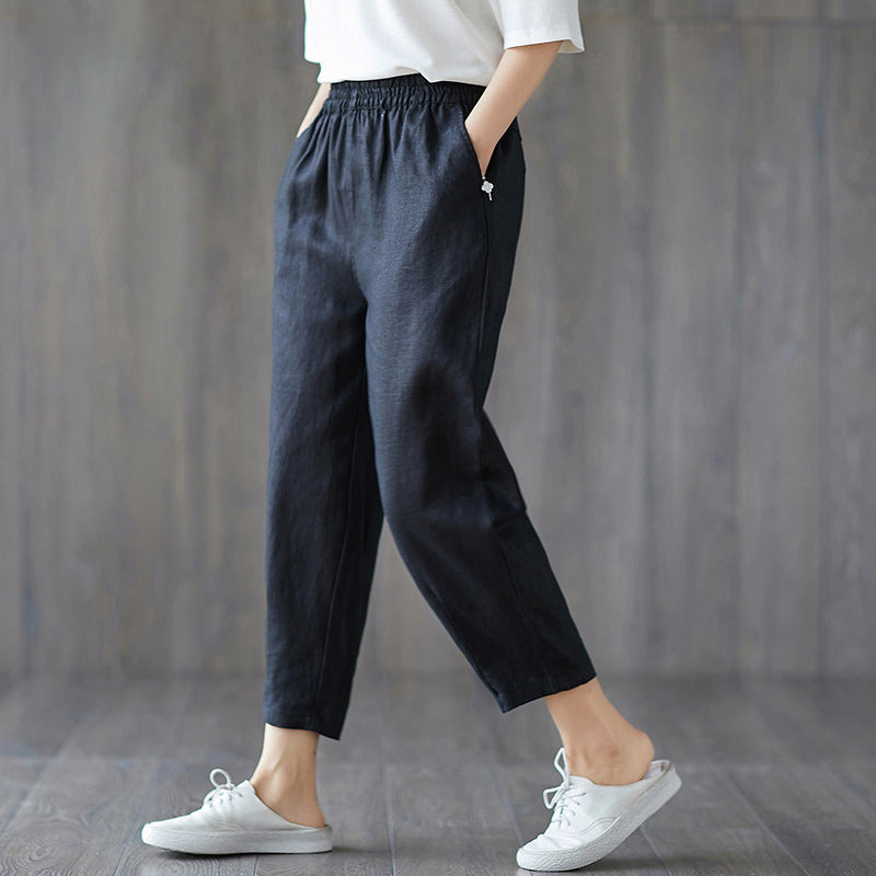 Elegant Cropped Trousers for Women – High Waist Casual Pants