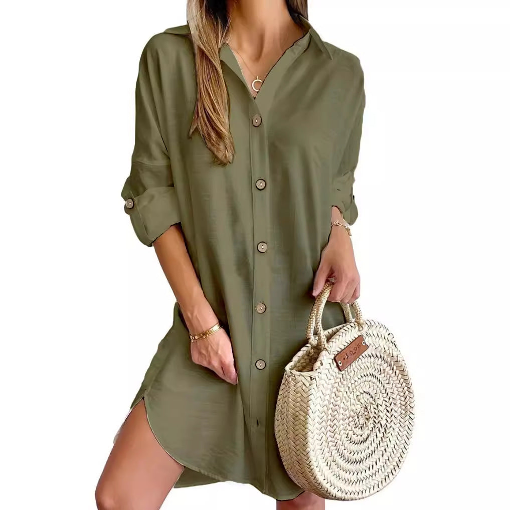 Elegant Button Shirt Dress – Casual Long Sleeve Summer Outfit for Women