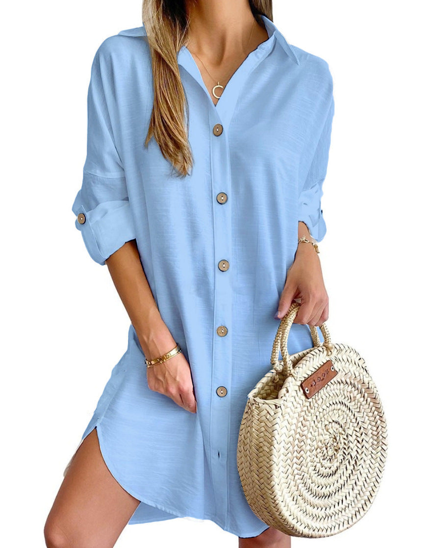 Elegant Button Shirt Dress – Casual Long Sleeve Summer Outfit for Women