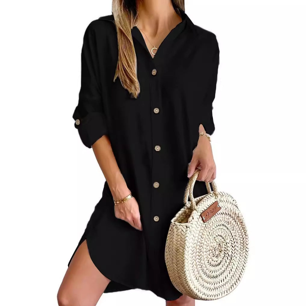 Elegant Button Shirt Dress – Casual Long Sleeve Summer Outfit for Women