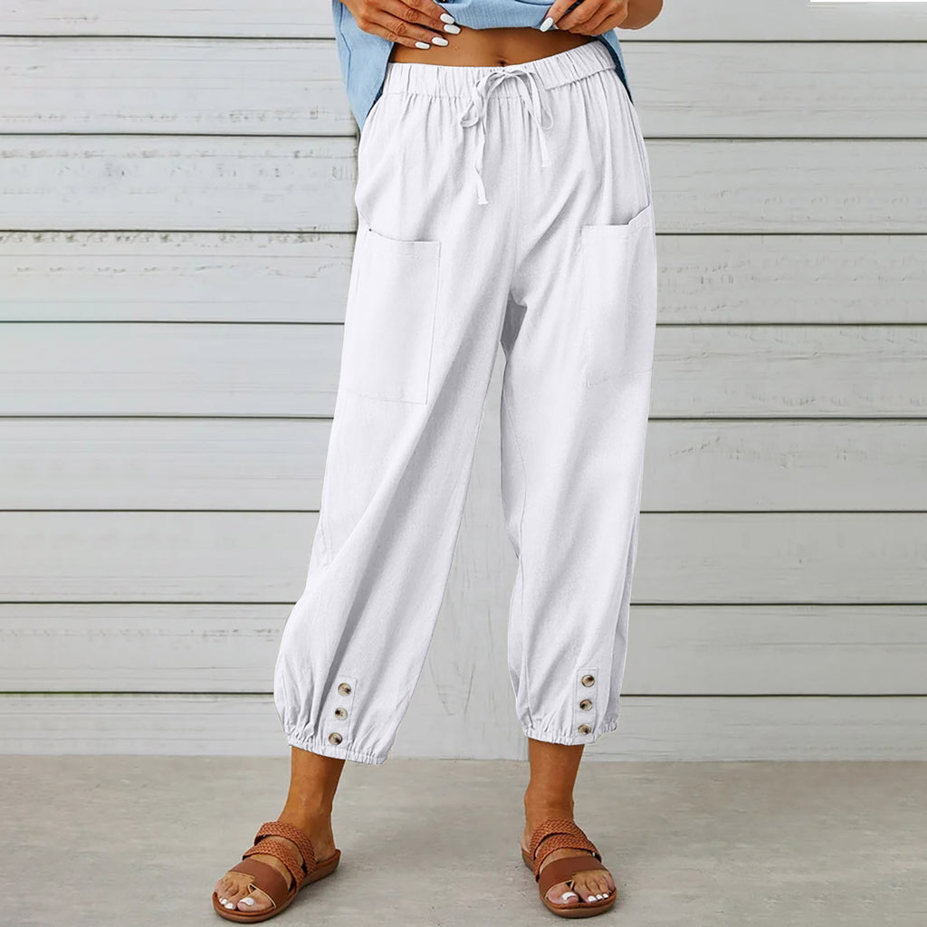 “Summer Cotton Linen Trousers for Women – Lightweight Casual Pants