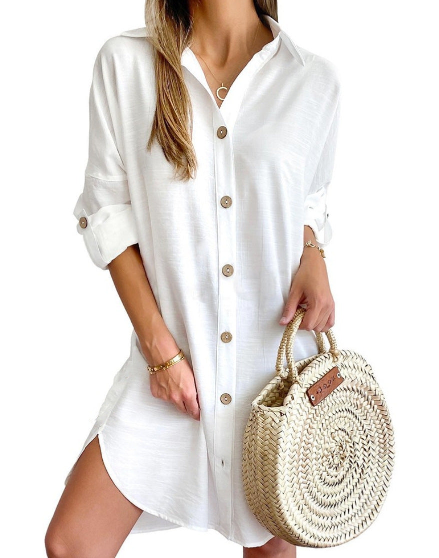 Elegant Button Shirt Dress – Casual Long Sleeve Summer Outfit for Women