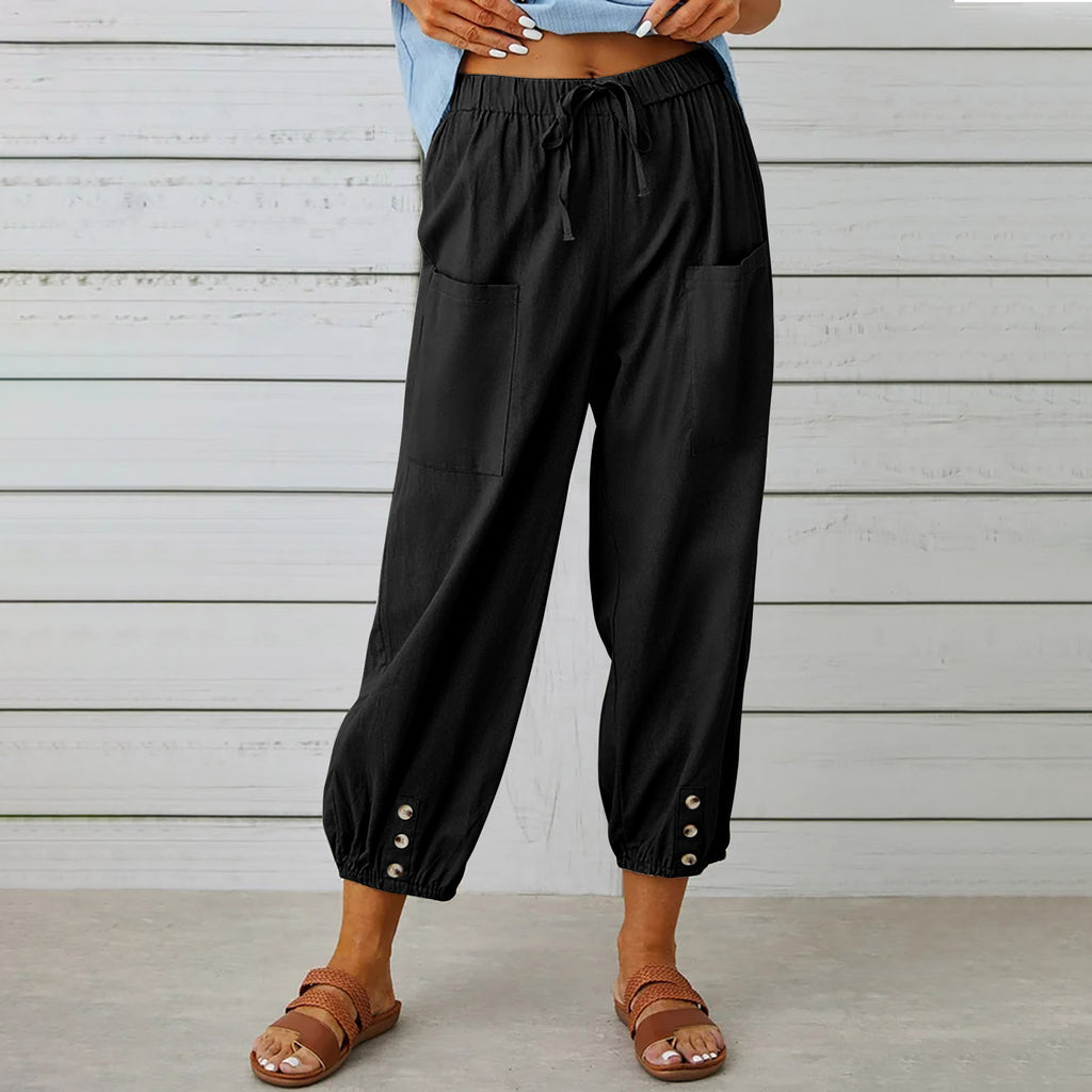 “Summer Cotton Linen Trousers for Women – Lightweight Casual Pants