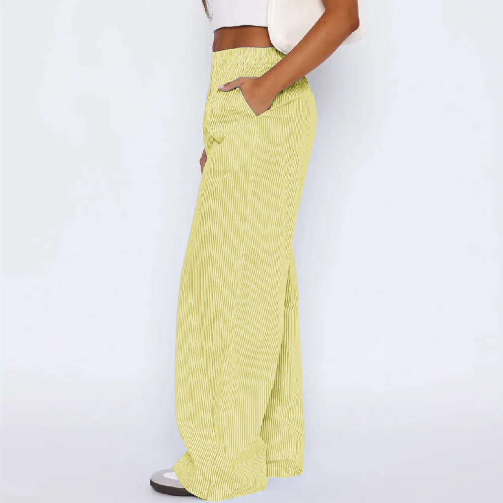 Elegant Striped Wide Leg Trousers for Women – High Waist Casual Pants