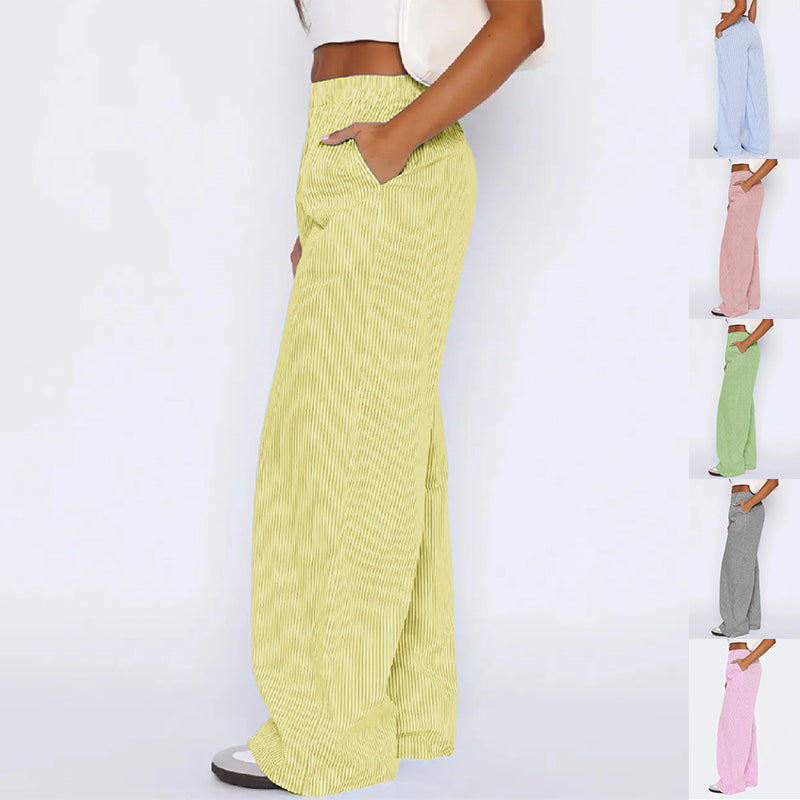 Elegant Striped Wide Leg Trousers for Women – High Waist Casual Pants