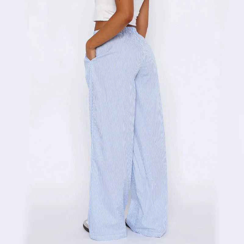 Elegant Striped Wide Leg Trousers for Women – High Waist Casual Pants