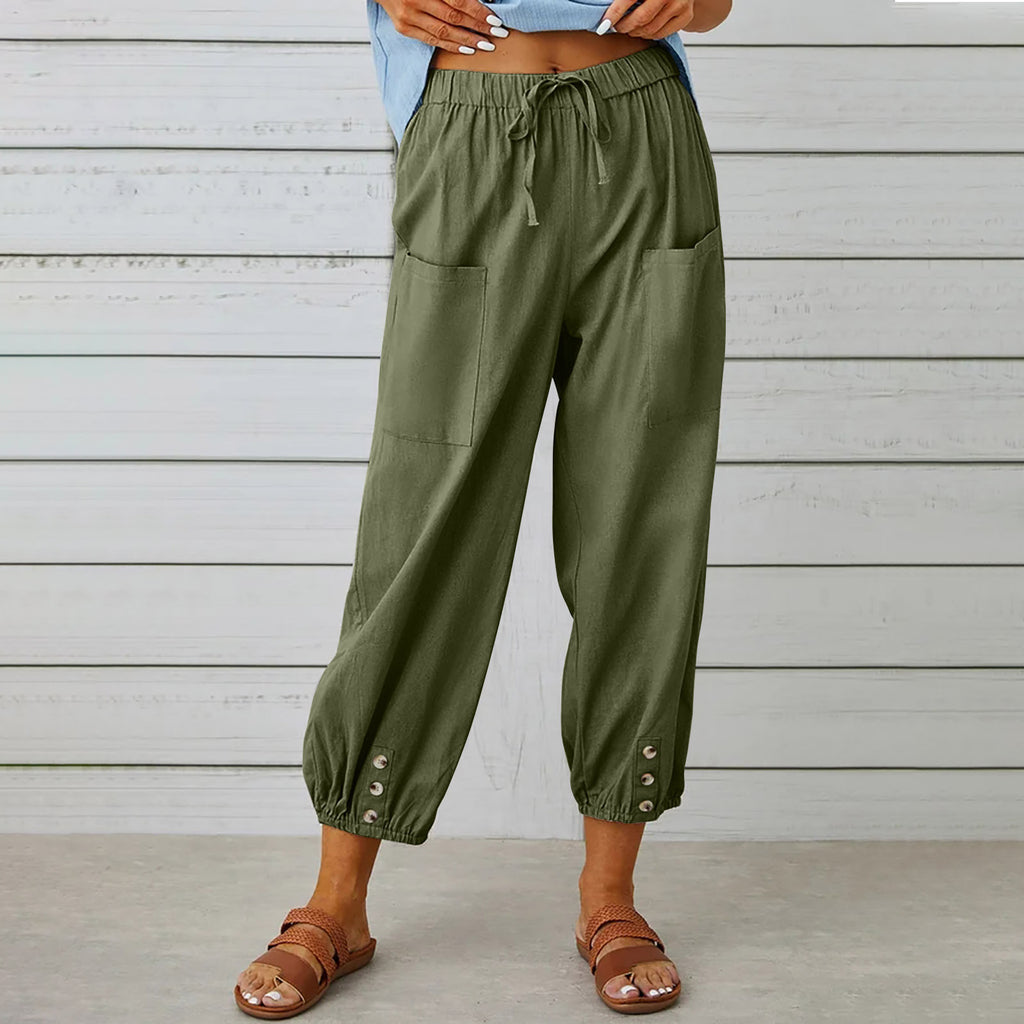 “Summer Cotton Linen Trousers for Women – Lightweight Casual Pants
