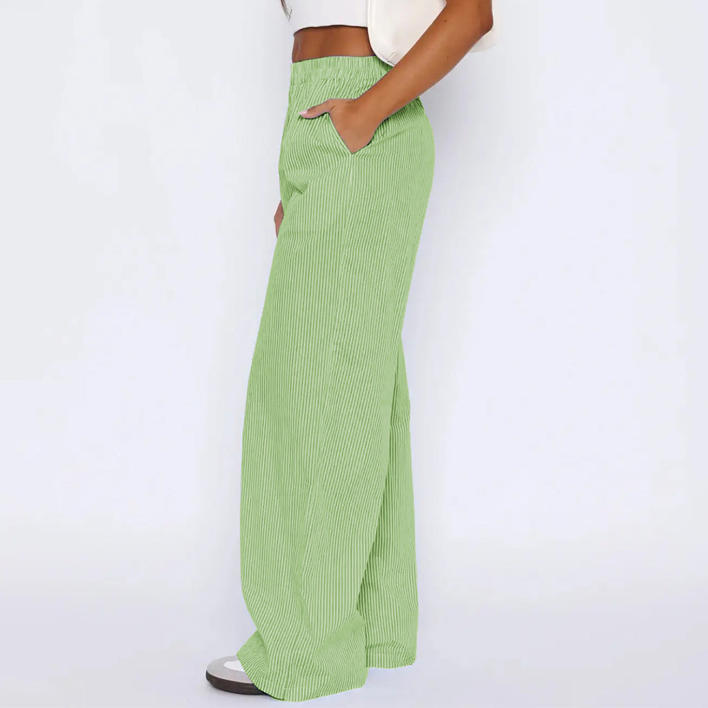 Elegant Striped Wide Leg Trousers for Women – High Waist Casual Pants