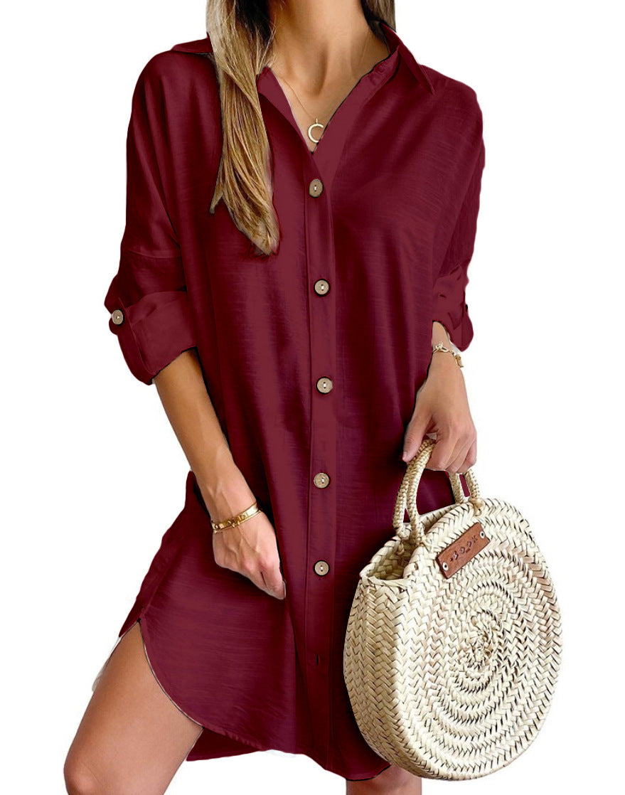 Elegant Button Shirt Dress – Casual Long Sleeve Summer Outfit for Women