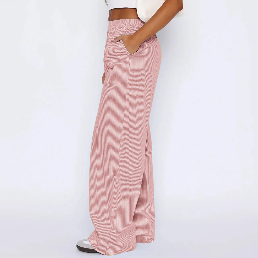 Elegant Striped Wide Leg Trousers for Women – High Waist Casual Pants