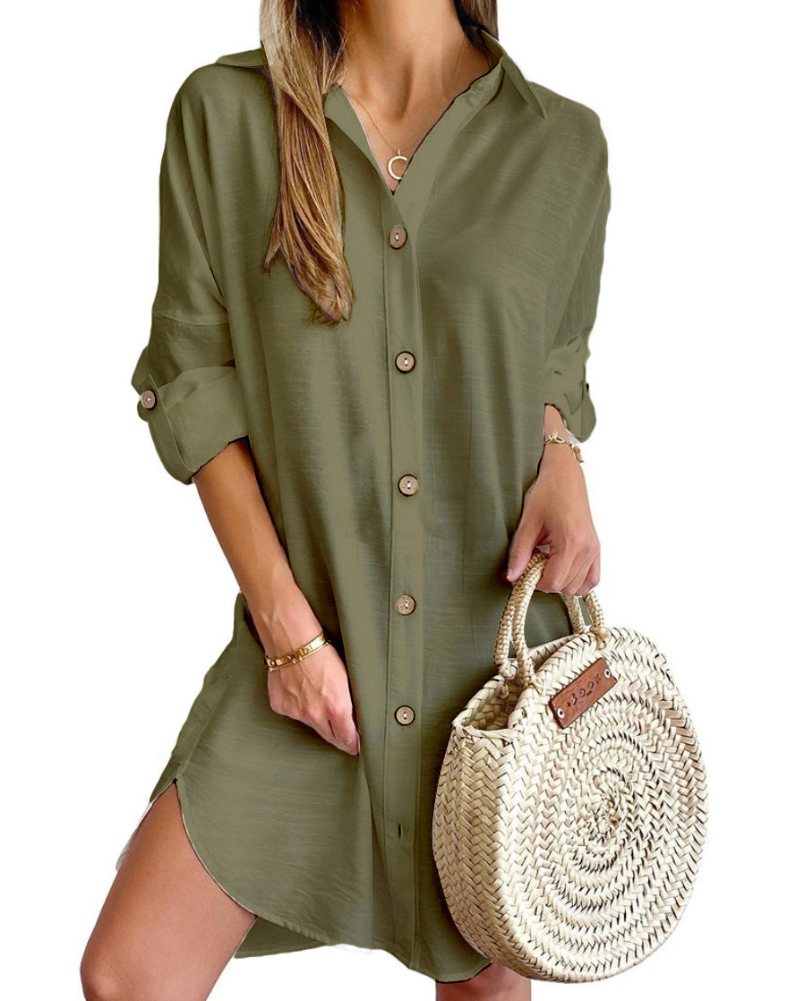 Elegant Button Shirt Dress – Casual Long Sleeve Summer Outfit for Women