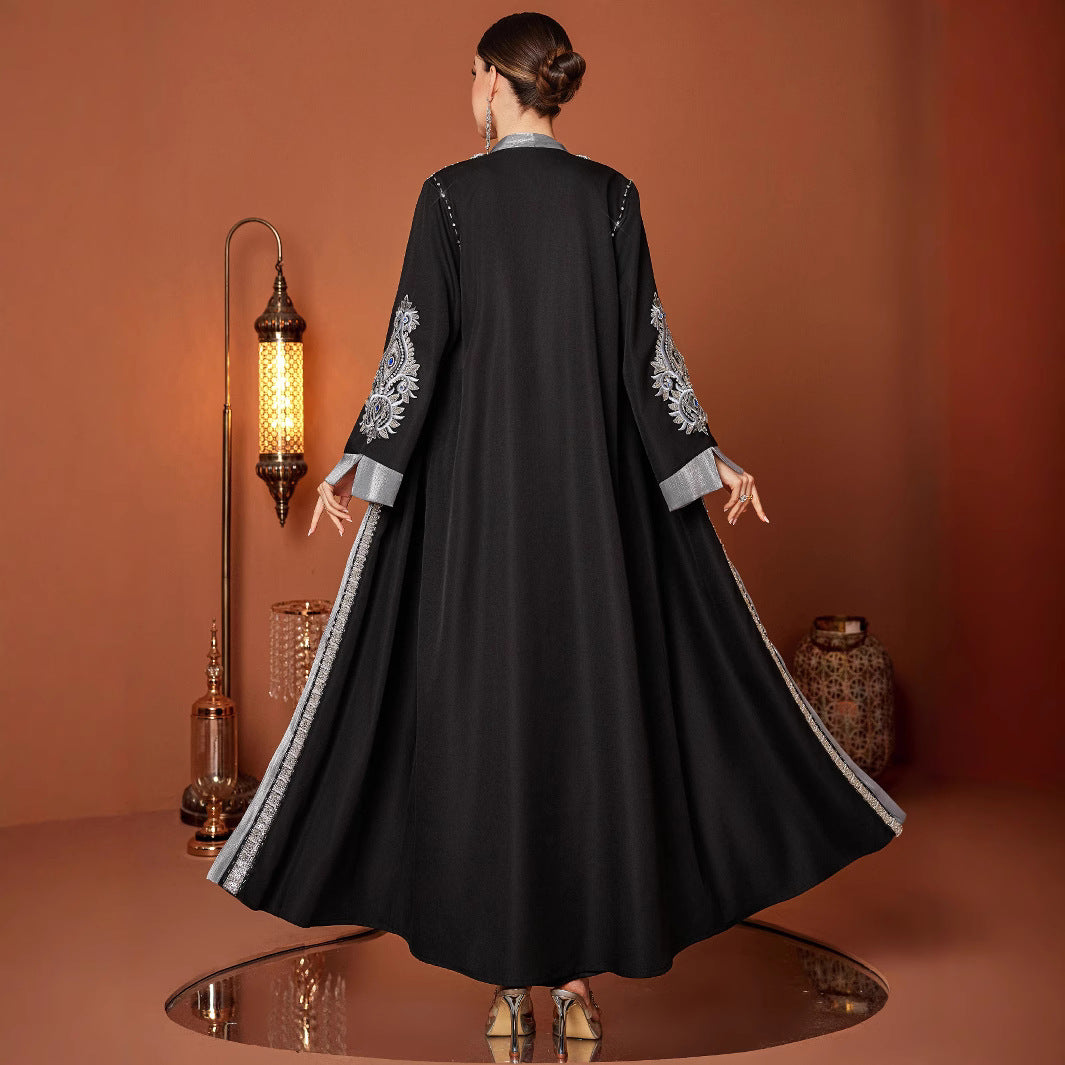 Plus Size Robe Handmade Embroidery Laminate Rhinestone ABAYA Middle East Women's Clothing