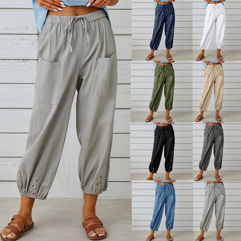 “Summer Cotton Linen Trousers for Women – Lightweight Casual Pants