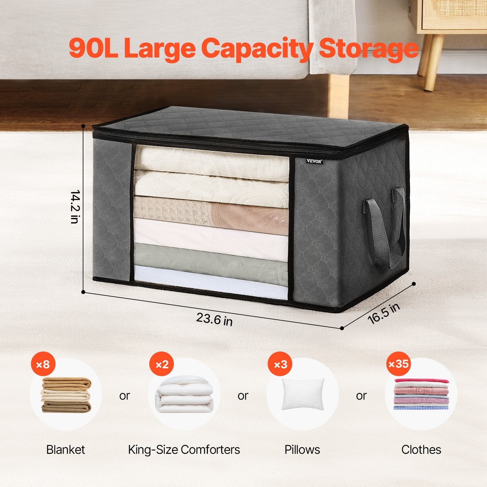 90L Large Storage Bags- Clothes Organizer(6 pack)